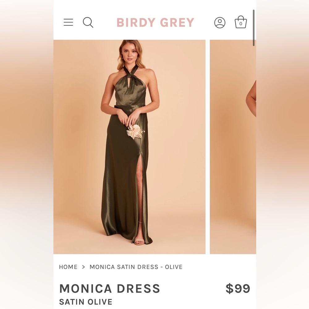 Monica Bridesmaid Dress- Satin Olive Birdy Grey